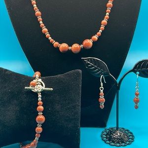 Beautiful Sunstone and Sterling Necklace, Bracelet and Earrings
